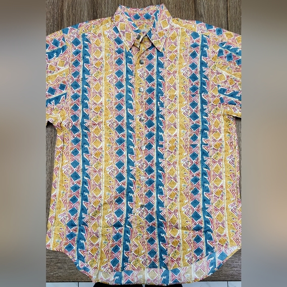 👣 The Territory Ahead Mens Abstract Tribal Button-up Short-Sleeve Shirt Size XL - Picture 2 of 7